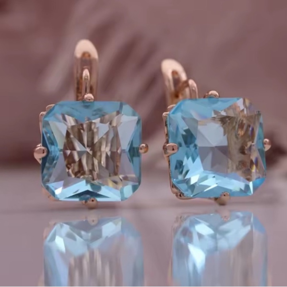 Faceted Aquamarine and 14k/585 Rose Gold Plated Earrings